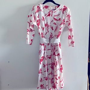 Vintage Totally 1980’s Positive Attitude New Wave Red and White Printed Dress